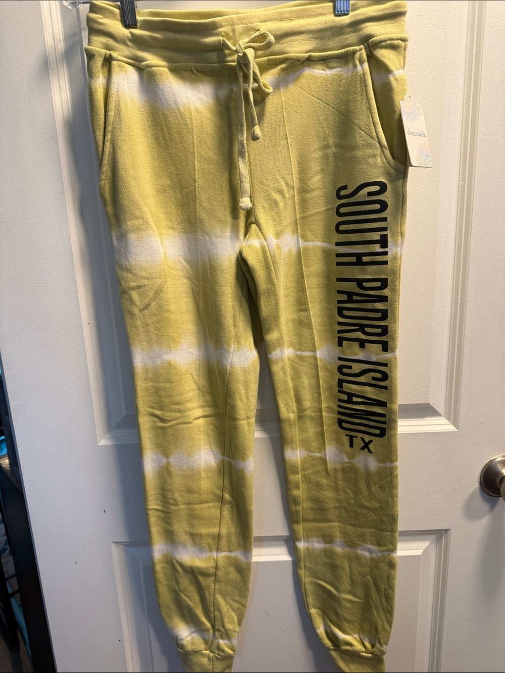 Women's Yellow Tie-Dye Joggers with Side Text